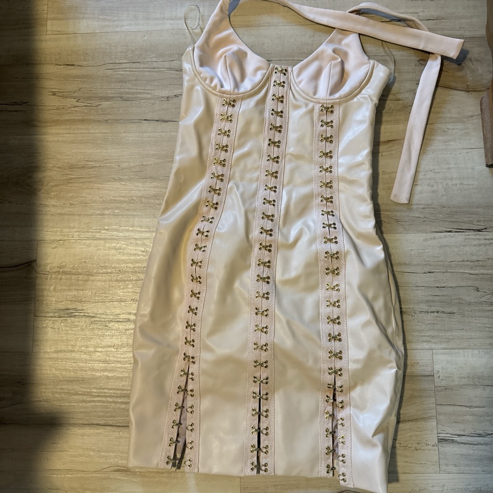 Faux leather dress beige